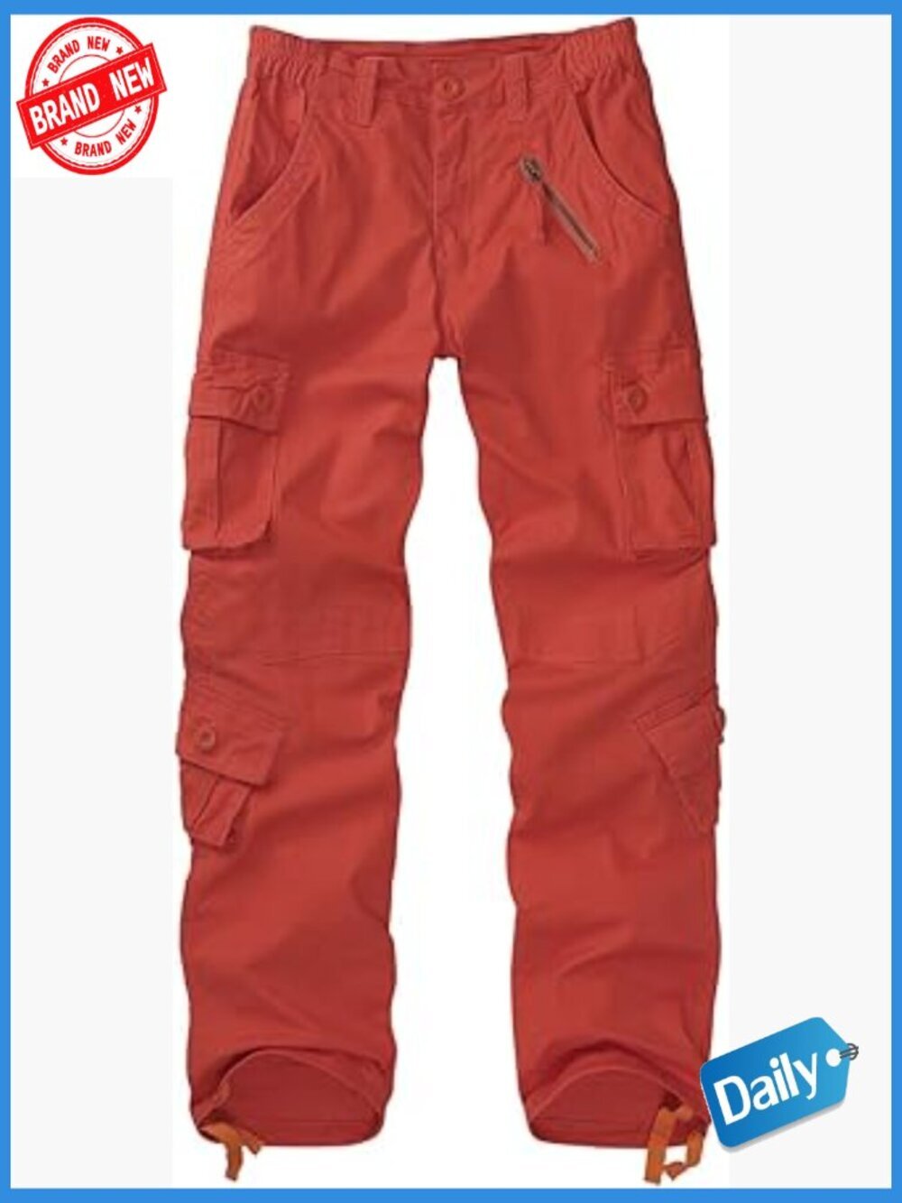8-Pocket Cargo Pants Heavy Cotton Mid-Rise Straight Leg Casual Work Trousers